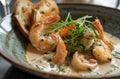 shrimp scampi dish with bread sticks and fresh herbs Royalty Free Stock Photo