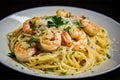 Shrimp Scampi Pasta with a generous portion of juicy shrimp, al dente pasta, and flavorful garlic butter sauce Royalty Free Stock Photo