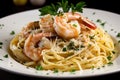 Shrimp Scampi Pasta with a generous portion of juicy shrimp, al dente pasta, and flavorful garlic butter sauce Royalty Free Stock Photo