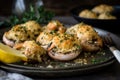 Shrimp Scampi Stuffed Mushrooms, filled with tender shrimp, garlic butter, and herbs, baked until golden and bubbly