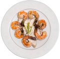 Shrimp and Sea Bass Dish Top View Royalty Free Stock Photo