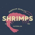 Shrimp, seafood. Vintage icon Shrimp label, logo, print sticker for Meat Restaurant