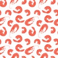 Shrimp seamless pattern pink. Seafood, wallpapers and fabrics for the kitchen. Asian food