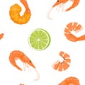 Shrimp seamless pattern. Seafood, wallpapers and fabrics for the kitchen. Asian food