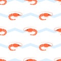 Shrimp seamless vector illustration. Fresh sea food pattern Royalty Free Stock Photo