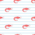 Shrimp seamless vector illustration. Fresh sea food pattern Royalty Free Stock Photo