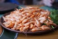 Shrimp. Shrimps lie on a plate. Boiled ready-to-eat shrimp. A large dish of small shrimps