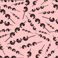 Shrimp silhouette on a skewer seafood seamless pattern on a pink background