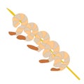 shrimp on skewers. Grilled shrimp kebab. Seafood canapes impaled on cocktail stick. Seafood, shellfish. Vector illustration