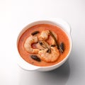 Shrimp soup. Serving Seafood plate with Shrimp in asian restaurant. Template for design of restaurant menu and Web Royalty Free Stock Photo