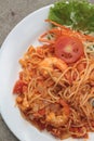 Shrimp spaghetti with sauc on dish Royalty Free Stock Photo