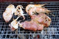 Shrimp, squid, beef seafood grill Royalty Free Stock Photo