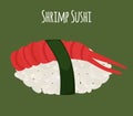 Shrimp sushi - asian food with fish, rice. Traditional Japanese meal. Vector illustration Royalty Free Stock Photo