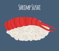 Shrimp sushi - asian food with fish, rice. Traditional Japanese meal. Vector illustration Royalty Free Stock Photo