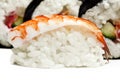 Shrimp sushi closeup on white background Royalty Free Stock Photo