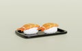 Shrimp Sushi on food tray, japanese food isolated concept, 3d render illustration