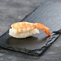 Shrimp sushi or Japanese ebi sushi set on black