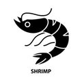 shrimp symbol icon, black vector sign with editable strokes, concept illustration