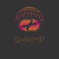 Shrimp symbol icon and fishing net, air bubble set orange violet Royalty Free Stock Photo