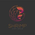Shrimp symbol icon and fishing net, air bubble set orange violet