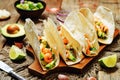 Shrimp tacos with avocado salsa Royalty Free Stock Photo