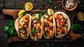 Shrimp tacos with homemade salsa, Generative AI