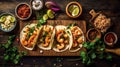 Shrimp tacos with homemade salsa, Generative AI