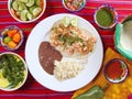 Shrimp tacos rice and frijoles Mexican style Royalty Free Stock Photo
