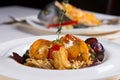 Shrimp on Top of Bed of Noodles in Bowl Royalty Free Stock Photo