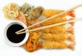 Shrimp Vegetable Tempura and Chopsticks Royalty Free Stock Photo