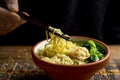 Shrimp wonton noodle soup with choy sum Royalty Free Stock Photo