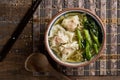 Shrimp wonton noodle soup with choy sum Royalty Free Stock Photo
