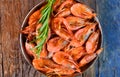 Shrimps close-up. Fried prawns in a pan Royalty Free Stock Photo