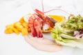 Shrimps cocktail with fresh mango salad and creamy dressing Royalty Free Stock Photo