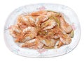 Shrimps on dish isolated on white (clipping path)