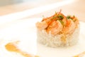 Shrimps with lemon sauce on rice Royalty Free Stock Photo