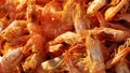 Shrimps lie on a plate. Boiled ready-to-eat shrimp