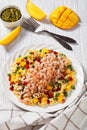 shrimps and millet pilaf with mango and veggies