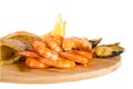 Shrimps, mussels, fish with lemon