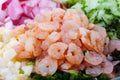 Shrimps - peeled and cooked with vegetables.