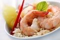 Shrimps with pineapple and rice and pineapple/red Royalty Free Stock Photo