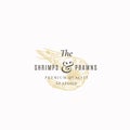 The Shrimps and Prawns Farm Abstract Vector Sign, Symbol or Logo Template. Elegant Shrimp Drawing Sketch with Classy