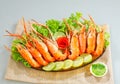 Shrimps barbecue seafood on dish Royalty Free Stock Photo