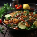 Shrimps with sesame seeds, parsley and lemon.