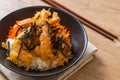 shrimps tempura rice bowl with shrimp egg and seaweed Royalty Free Stock Photo