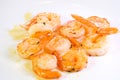 shrimps on a white background fresh shrimps served on plate boiled peeled shrimp prawns cooked in the seafood restaurant Royalty Free Stock Photo