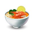 Tom Yum Kung curry in white bowl on a white background