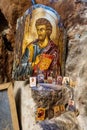 Shrine with icons in the Serbian-Orthodox cave monastery of Dajbabe, near Podgorica, Montenegro