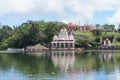 Hindu temple on the shore of the sacred lake on the island of Mauritius