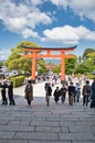 The shrine gate and approach inside Fushimi-inari shrine. Kyoto Japan Royalty Free Stock Photo